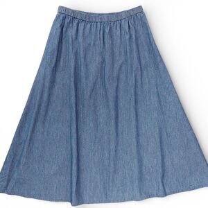 Joan Rivers Denim Midi Skirt Elastic Waist Pockets 100% Cotton Blue A-Line